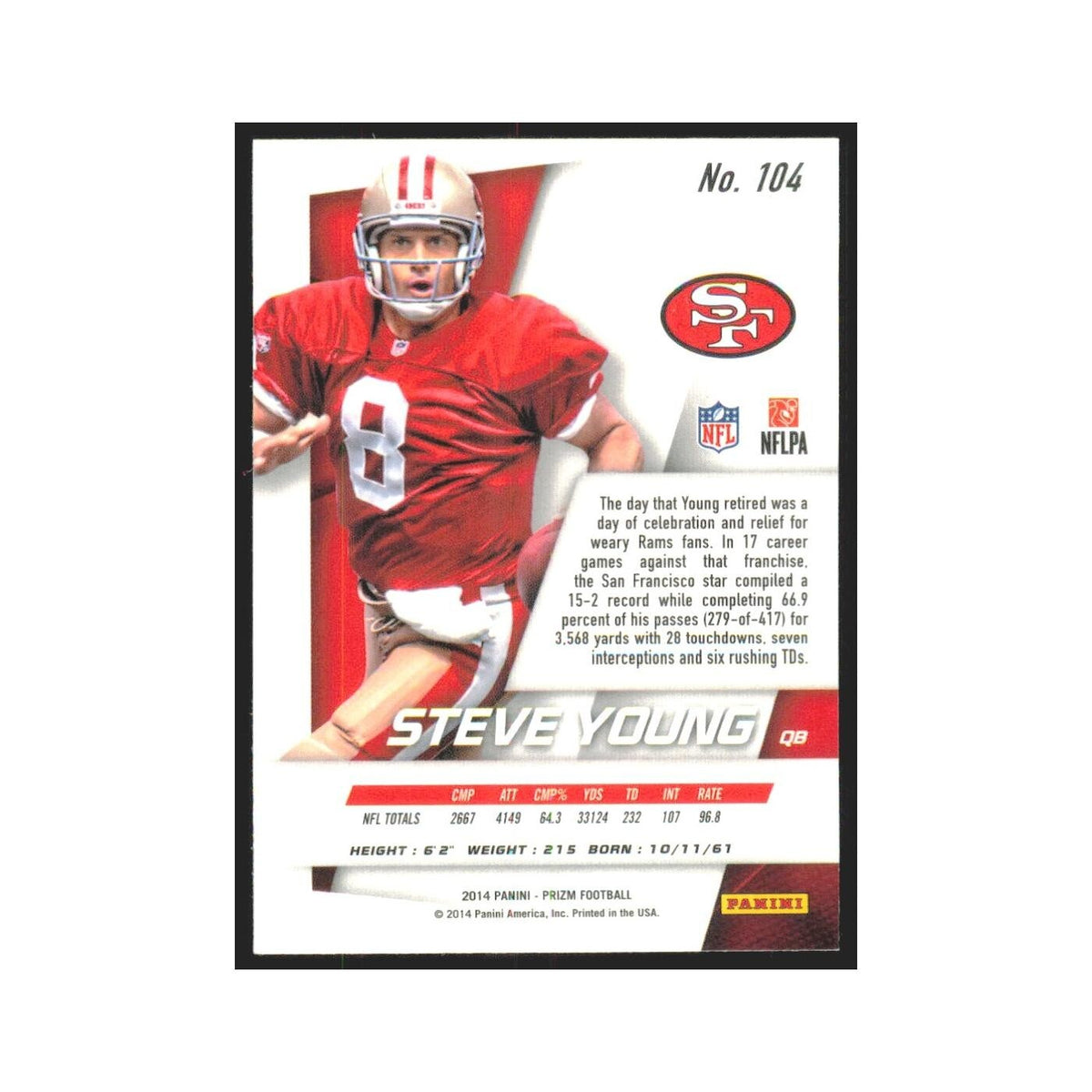 2014 Panini Prizm Steve Young 49ers #104