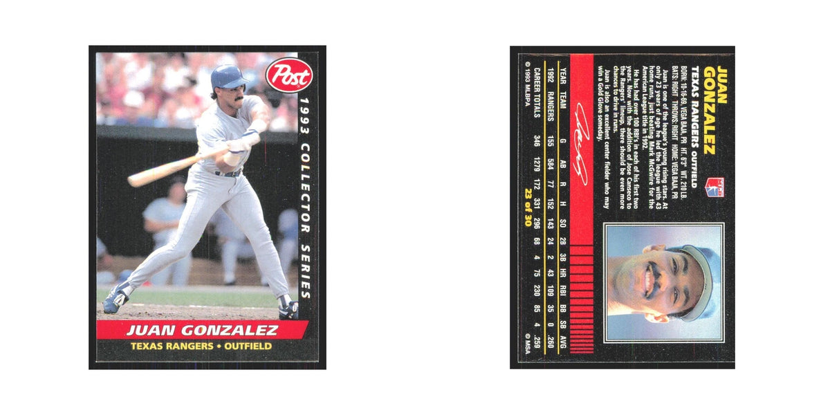 1993 Post Cereal Juan Gonzalez Rangers #23