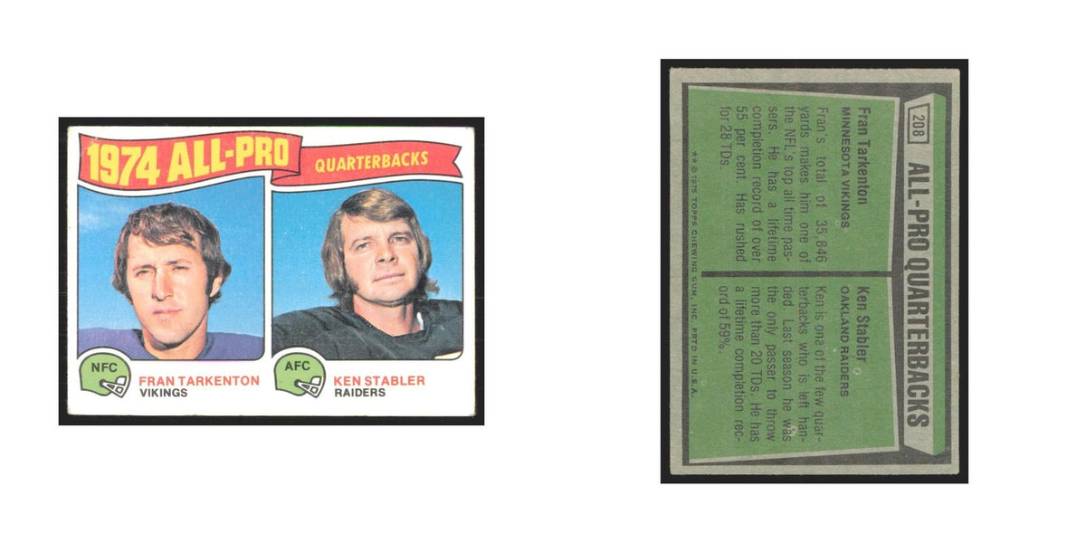 1975 Topps Fran Tarkenton/Ken Stabler Minnesota Vikings/Oakland Raiders #208