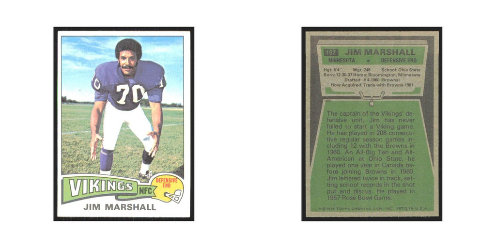 1975 Topps Jim Marshall Vikings #157