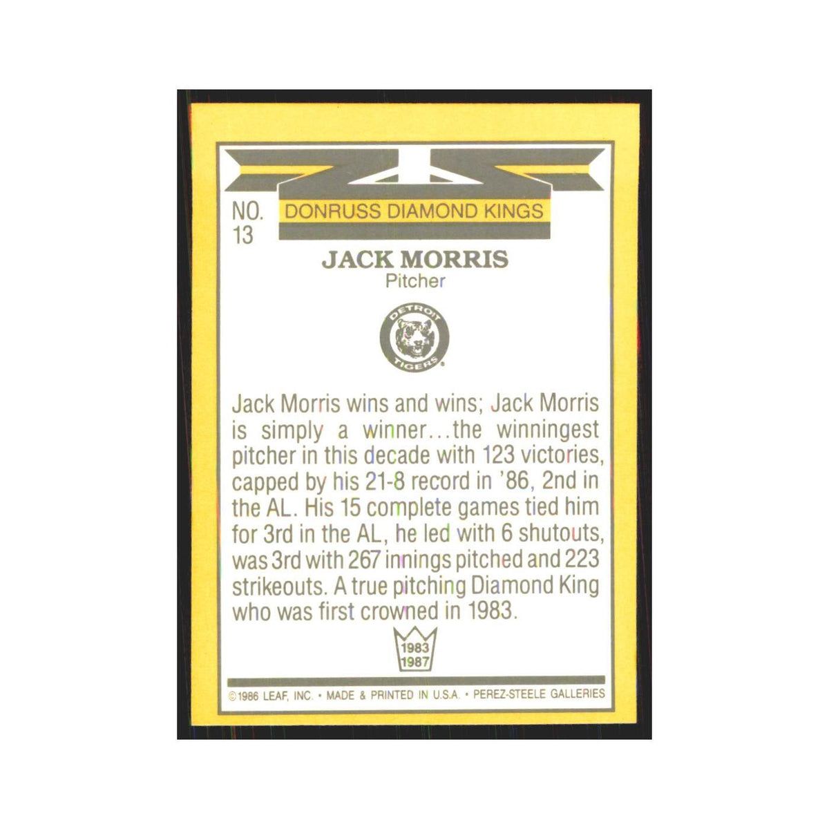 1987 Donruss Jack Morris Tigers #13