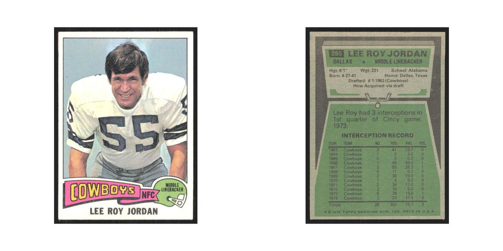 1975 Topps Lee Roy Jordan Cowboys #285.0