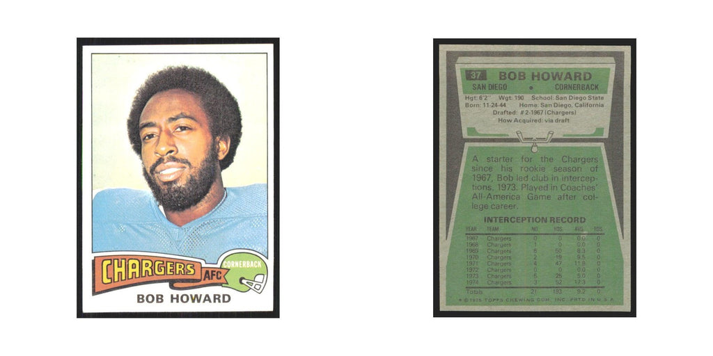 1975 Topps Bob Howard San Diego Chargers #37.0
