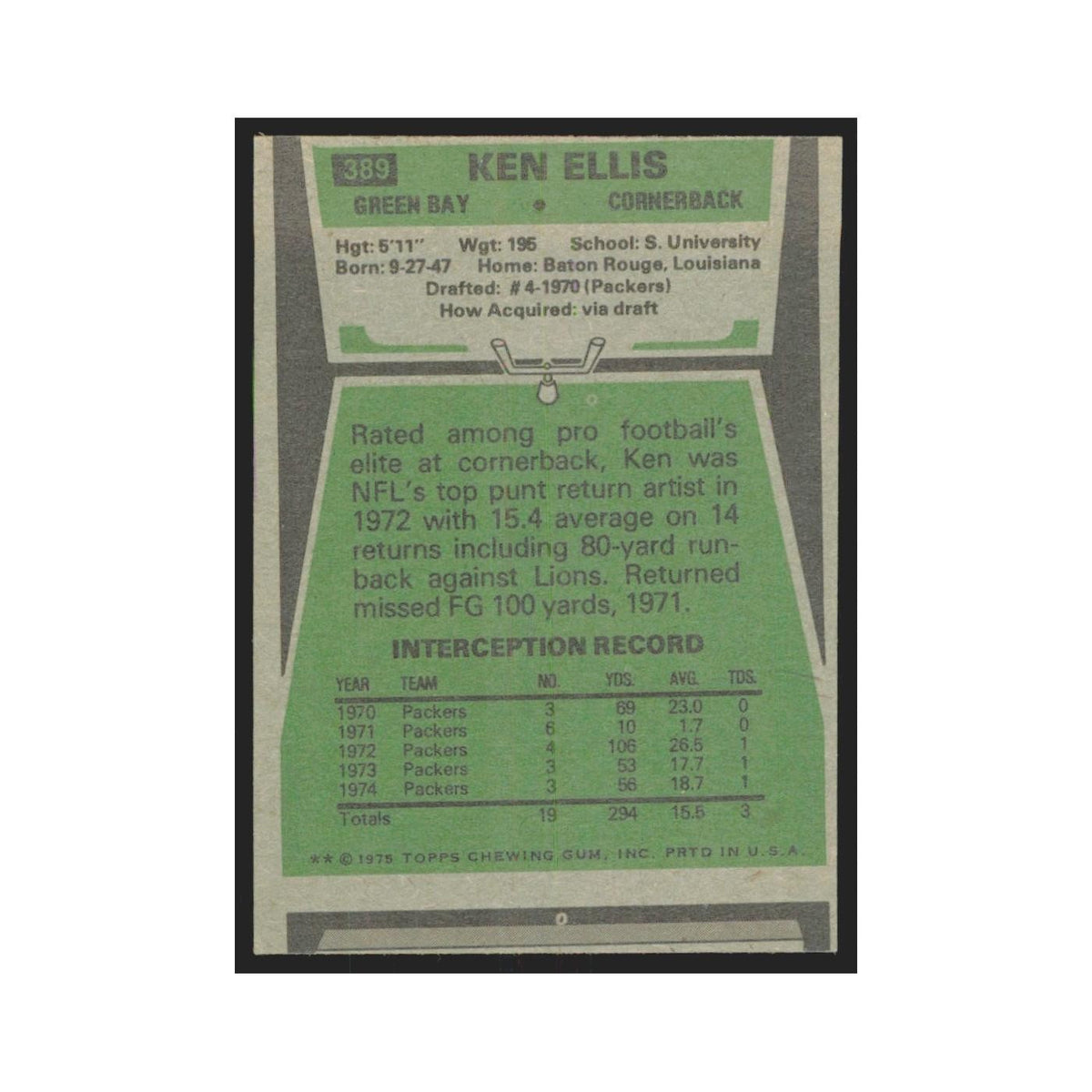 1975 Topps Ken Ellis Packers #389.0