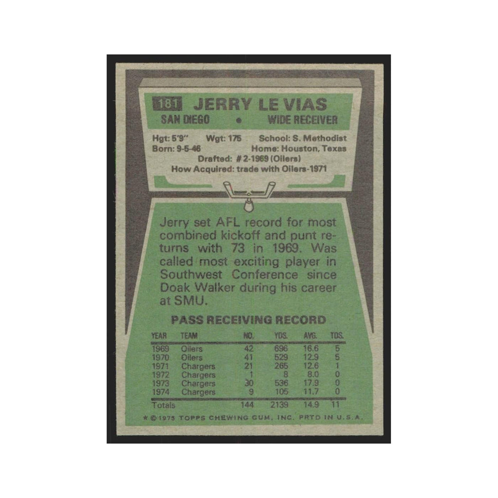 1975 Topps Jerry Levias San Diego Chargers #181.0