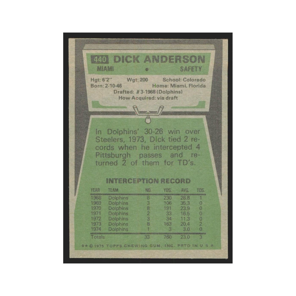 1975 Topps Dick Anderson Dolphins #440.0