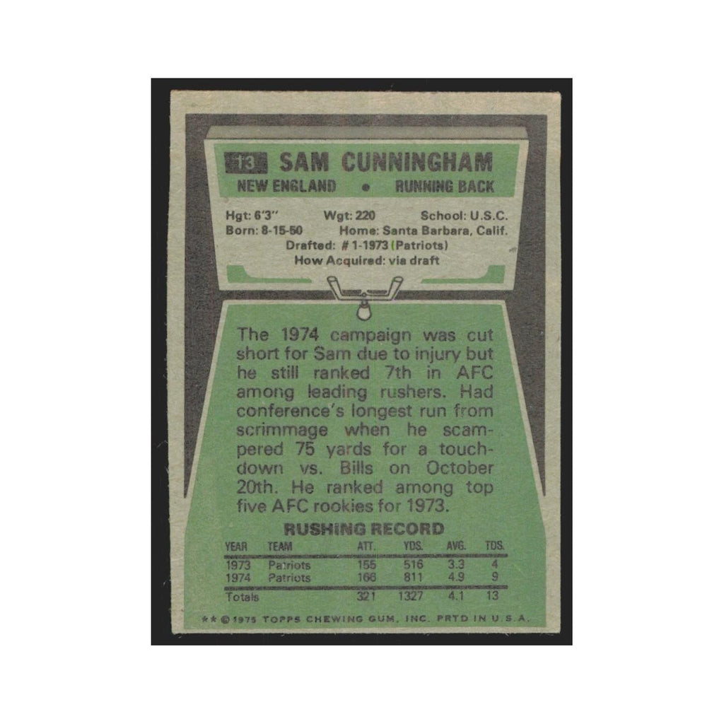 1975 Topps Sam Cunningham Patriots #13.0