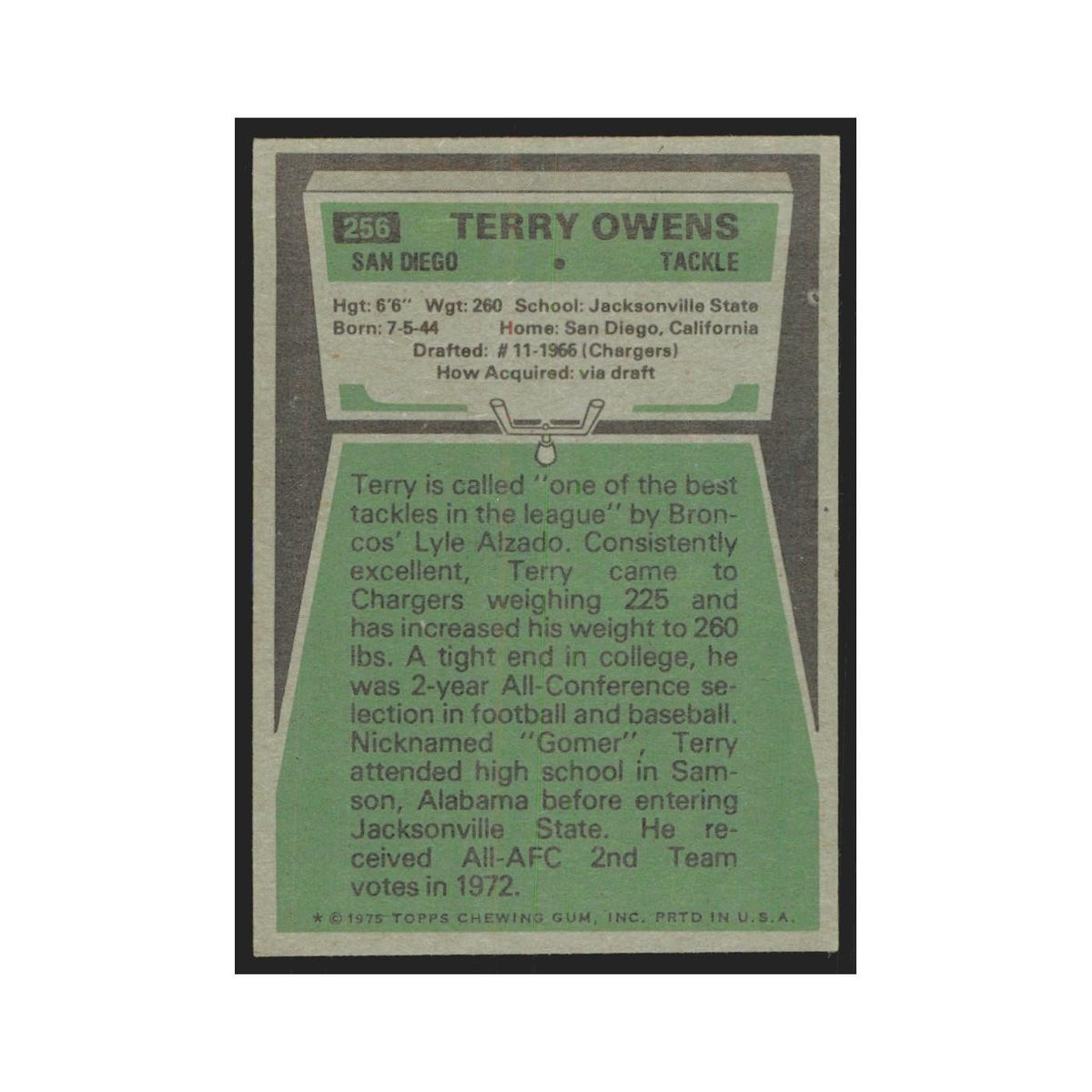 1975 Topps Terry Owens San Diego Chargers #256.0