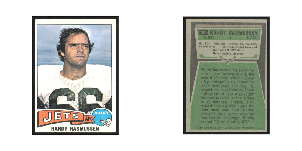 1975 Topps Randy Rasmussen Jets #36.0
