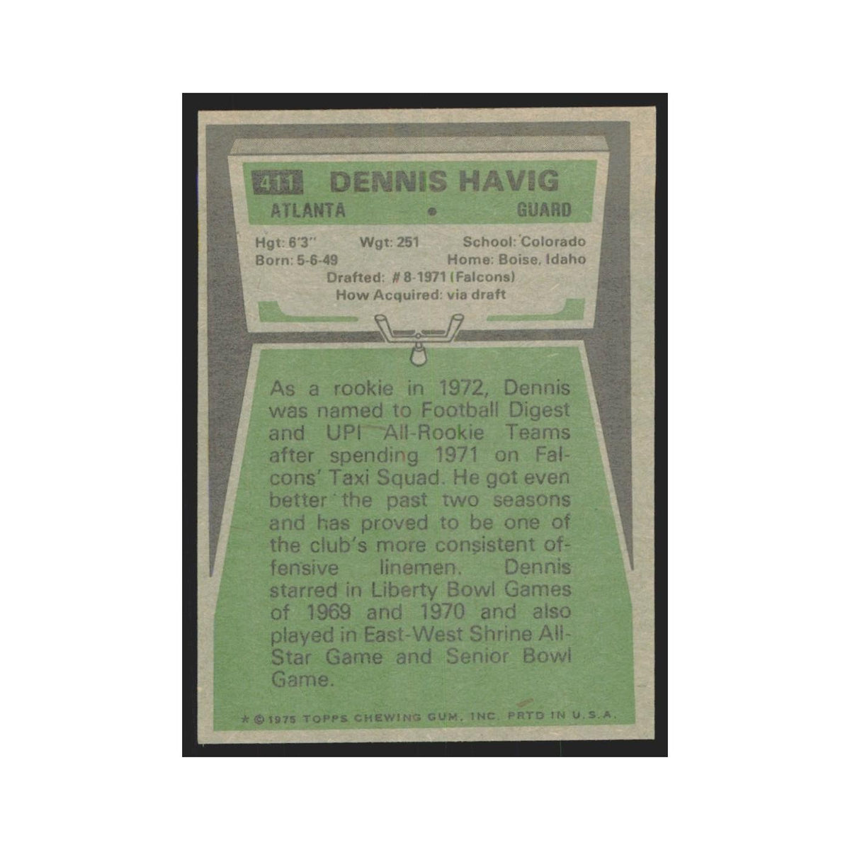 1975 Topps Dennis Havig Falcons #411.0