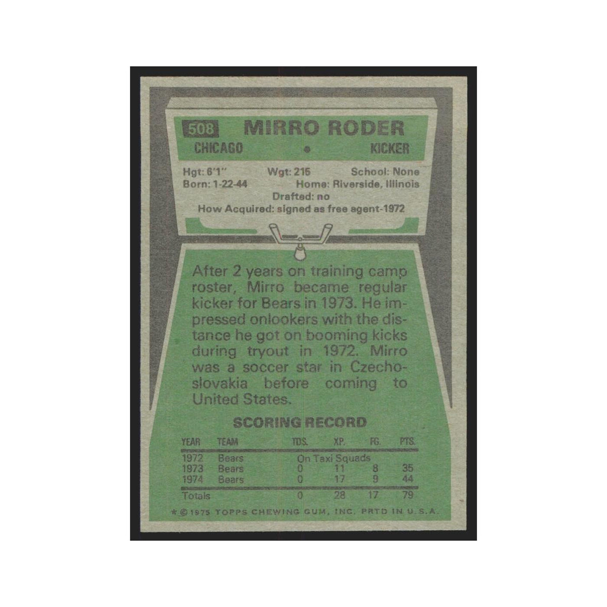 1975 Topps Mirro Roder Bears #508.0