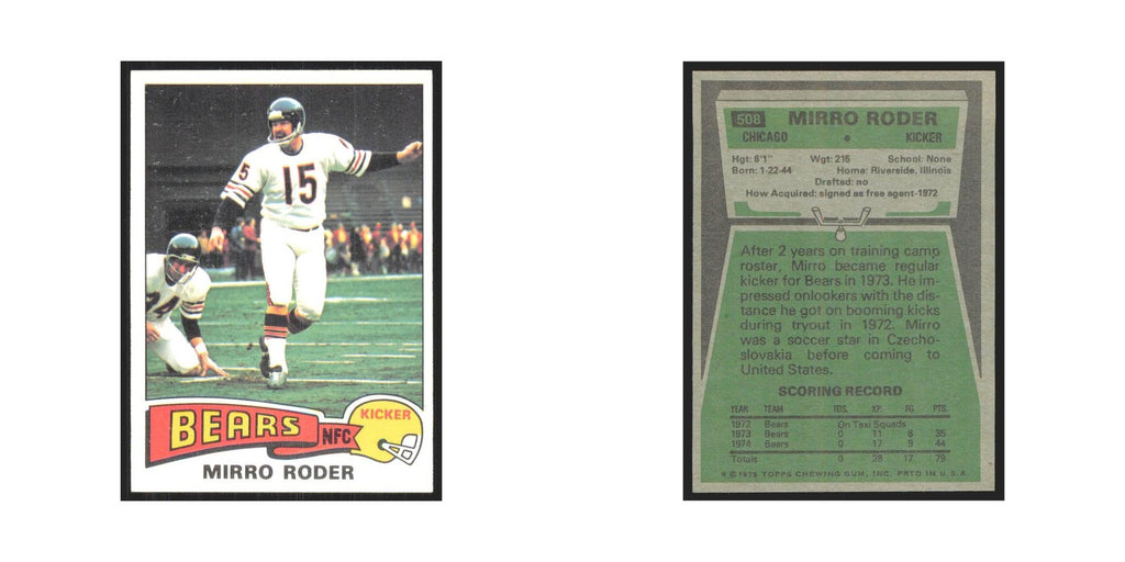 1975 Topps Mirro Roder Bears #508.0