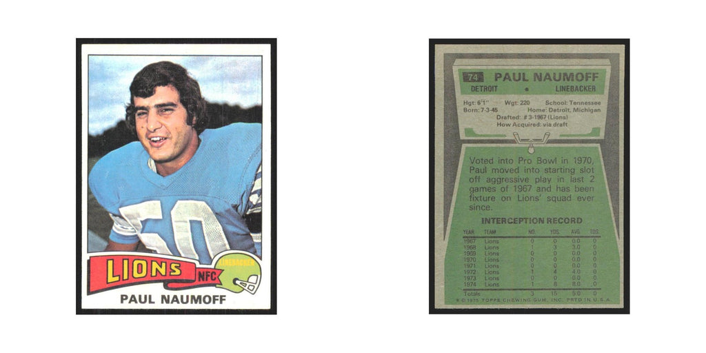 1975 Topps Paul Naumoff Lions #74.0