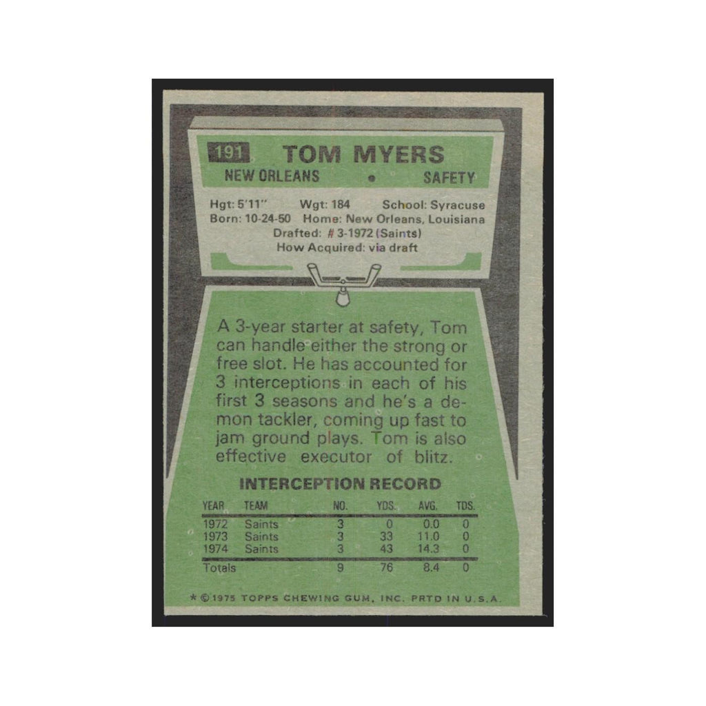 1975 Topps Tom Myers Saints #191.0