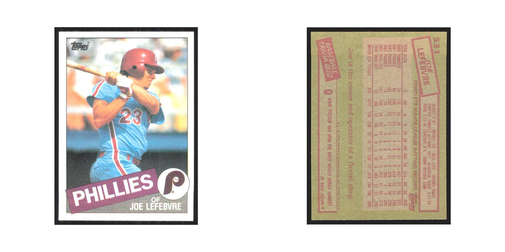1985 Topps Joe Lefebvre Phillies #531
