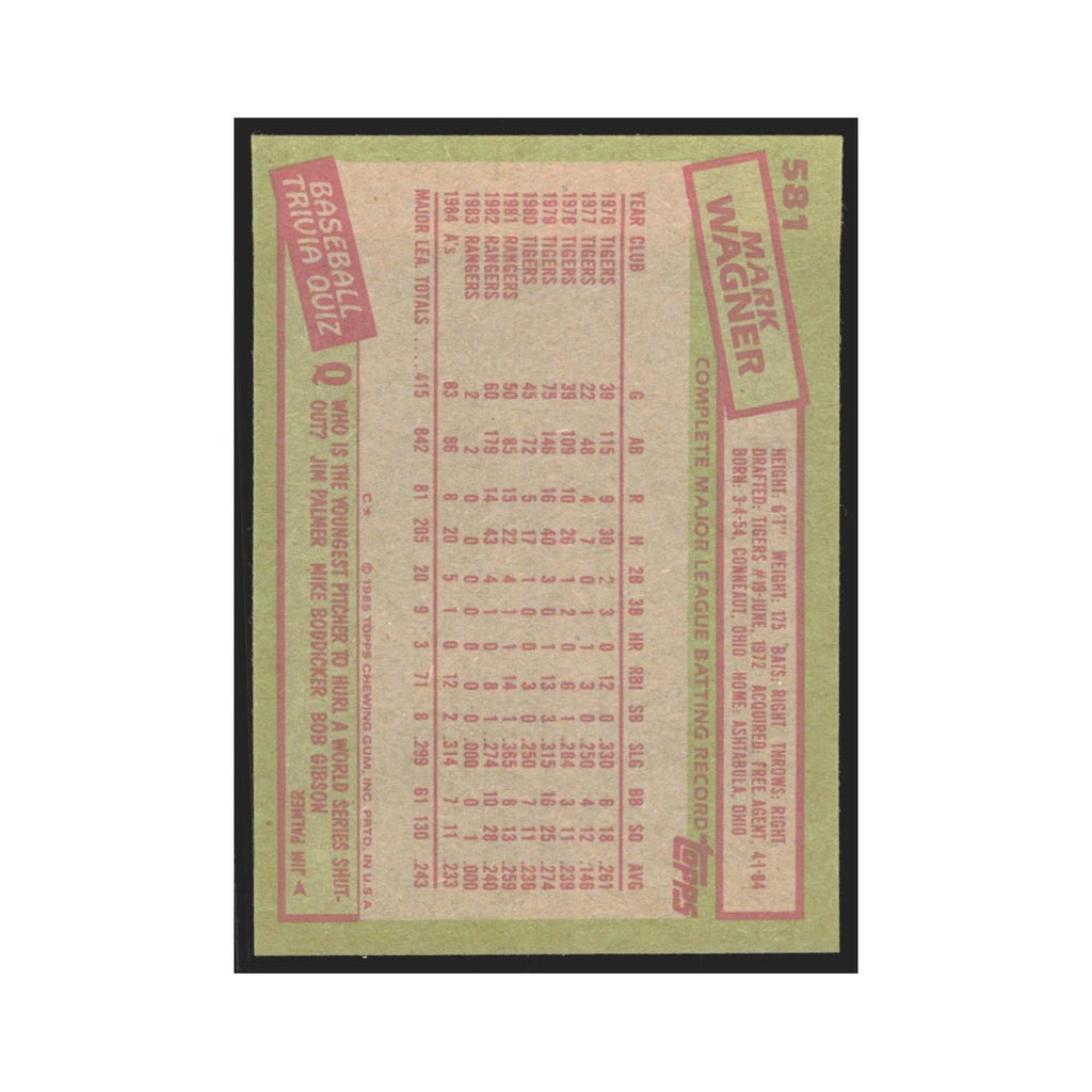1985 Topps Mark Wagner Athletics #581