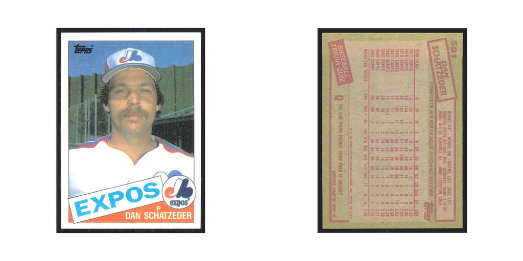1985 Topps Dan Schatzeder Montreal Expos #501