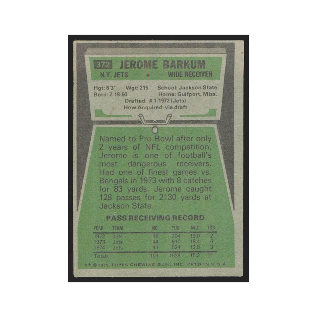 1975 Topps Jerome Barkum Jets #372.0