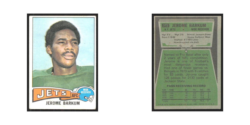 1975 Topps Jerome Barkum Jets #372.0