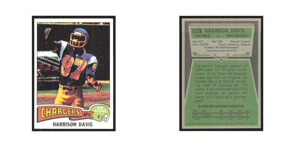 1975 Topps Harrison Davis San Diego Chargers #423.0