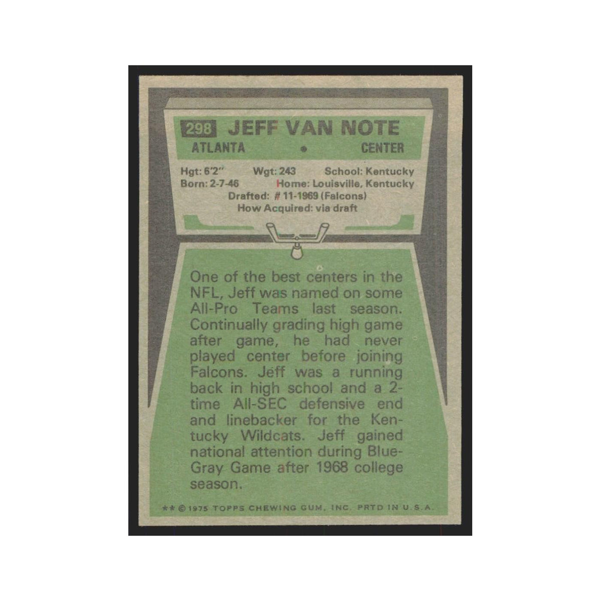 1975 Topps Jeff Van Note Falcons #298.0