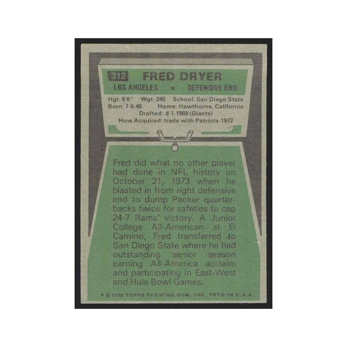 1975 Topps Fred Dryer Rams #312.0