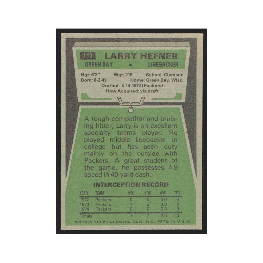 1975 Topps Larry Hefner Packers #111.0