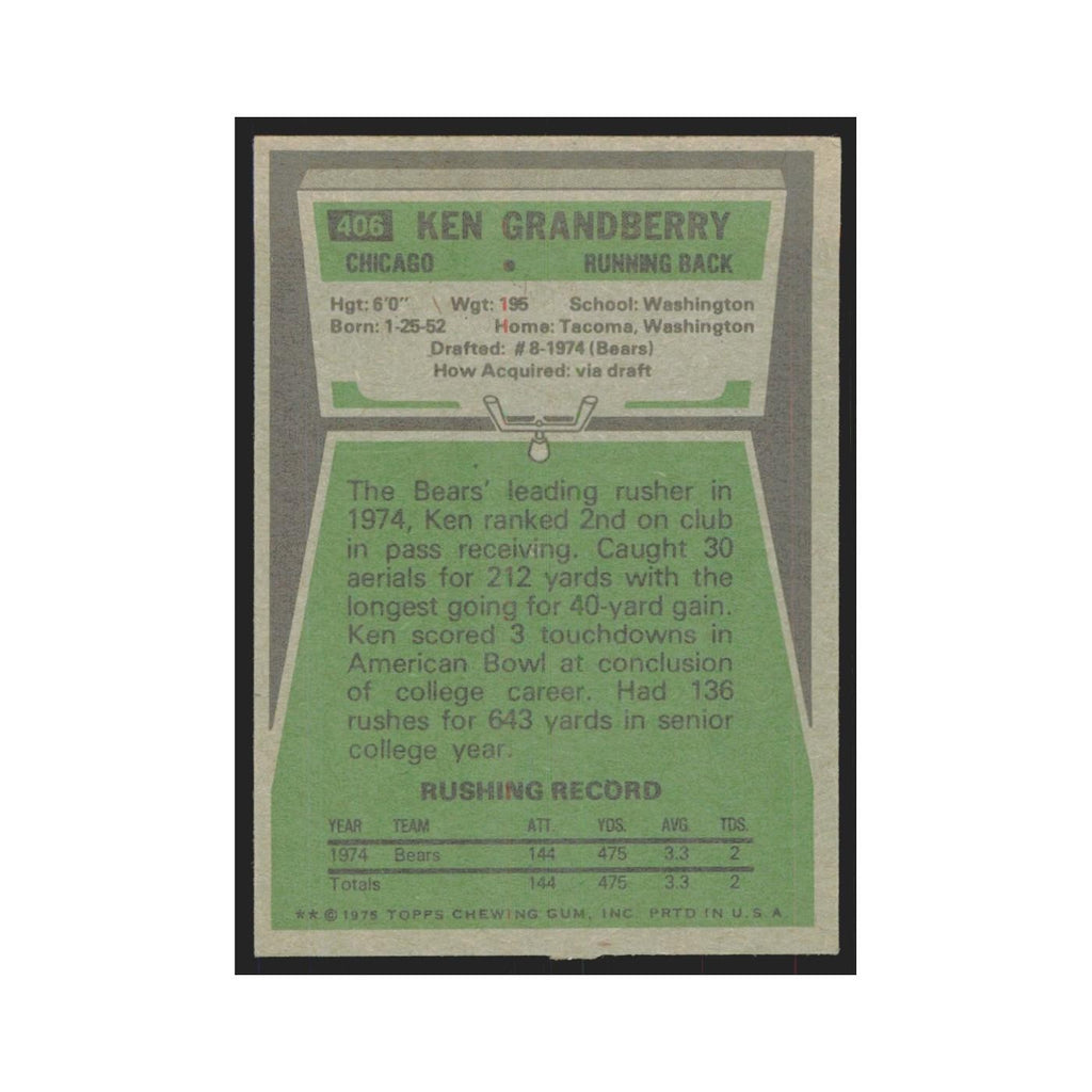 1975 Topps Ken Grandberry Bears #406.0