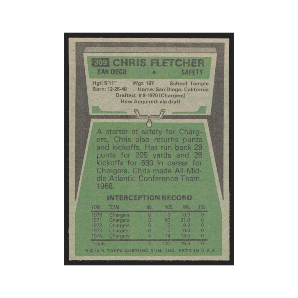1975 Topps Chris Fletcher San Diego Chargers #309.0
