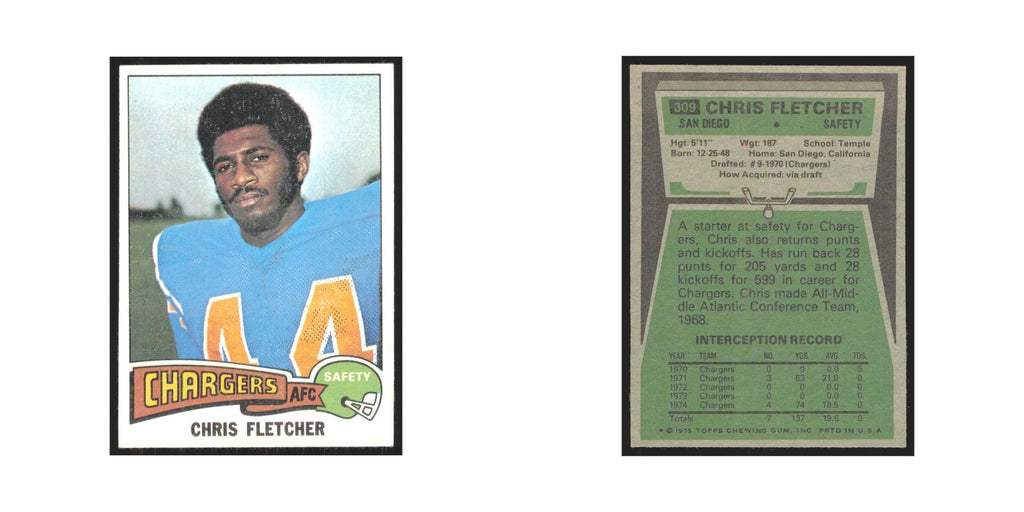 1975 Topps Chris Fletcher San Diego Chargers #309.0