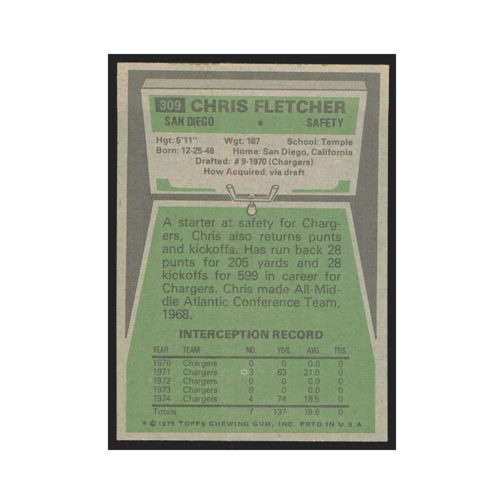 1975 Topps Chris Fletcher San Diego Chargers #309.0