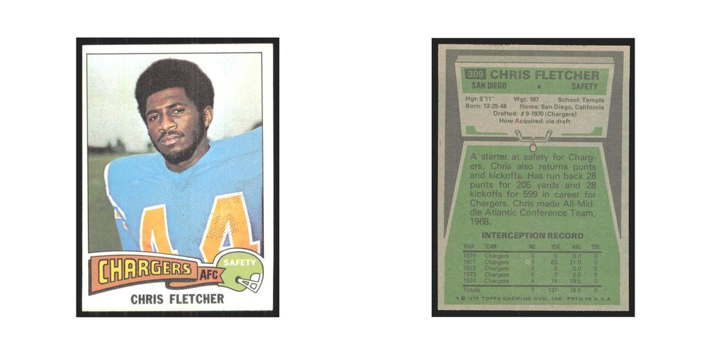 1975 Topps Chris Fletcher San Diego Chargers #309.0