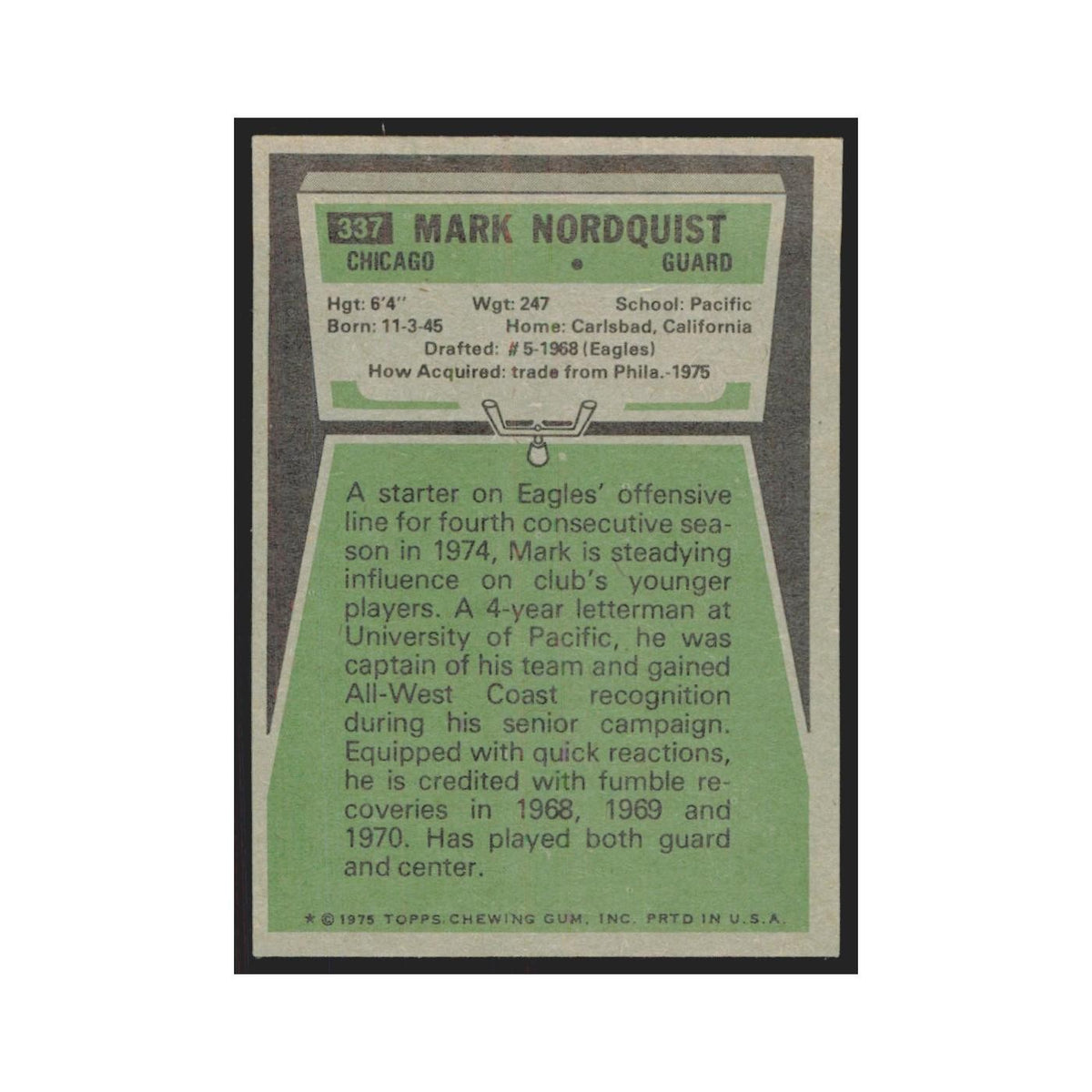 1975 Topps Mark Nordquist Bears #337.0