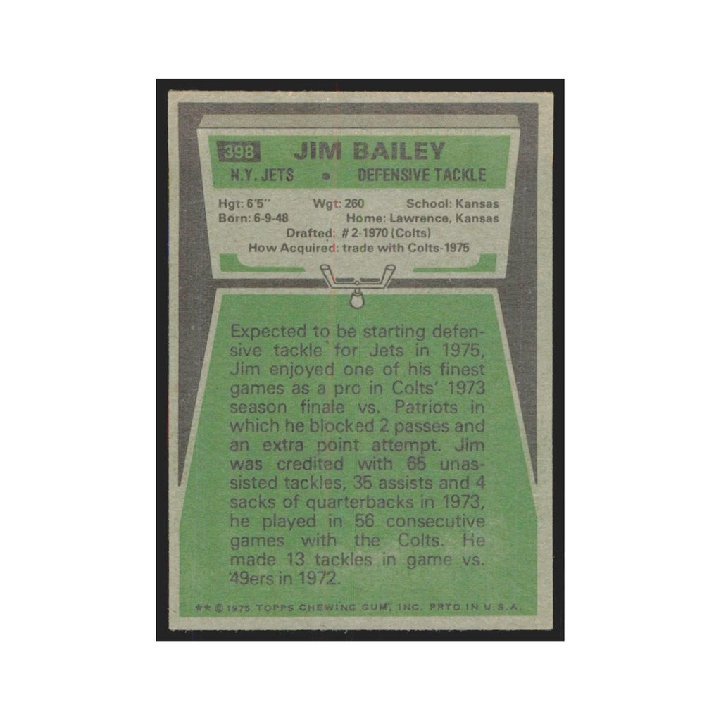 1975 Topps Jim Bailey Jets #398.0
