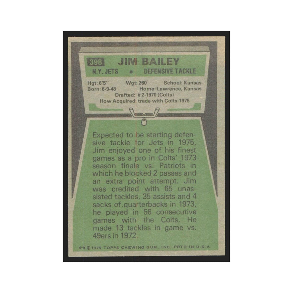 1975 Topps Jim Bailey Jets #398.0