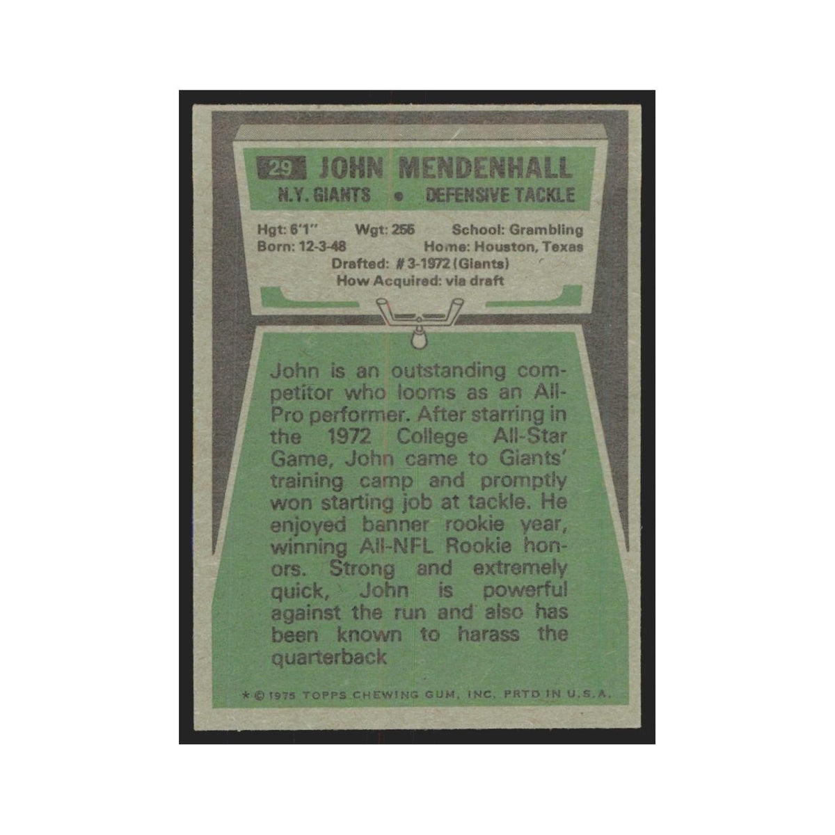 1975 Topps John Mendenhall Giants #29.0
