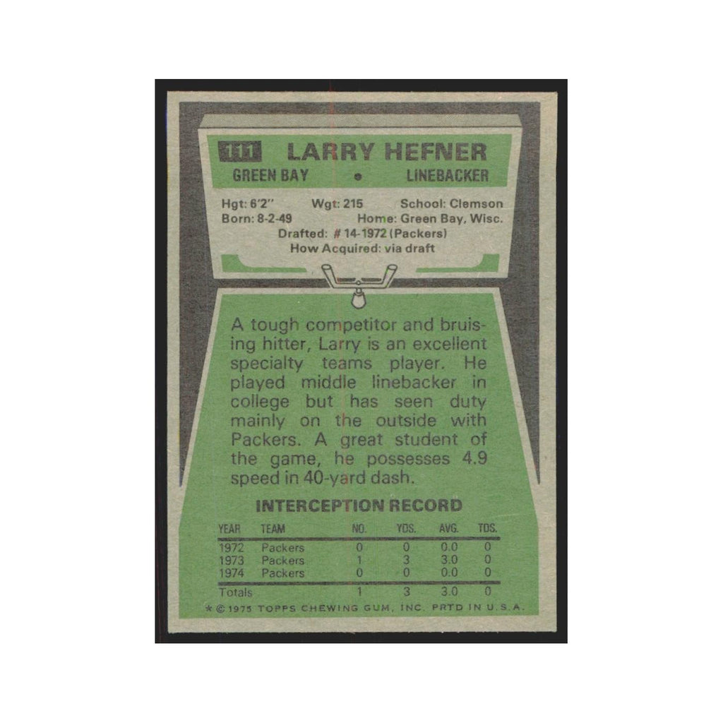 1975 Topps Larry Hefner Packers #111.0