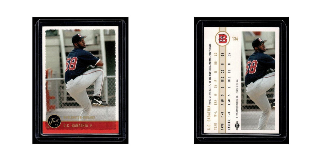 CC Sabathia 1999 Just #134 Burlington Indians Baseball Card NM