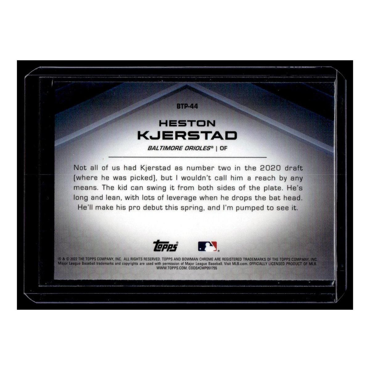Heston Kjerstad 2022 Bowman Chrome Top 100 #BTP-44 Baltimore Orioles NM