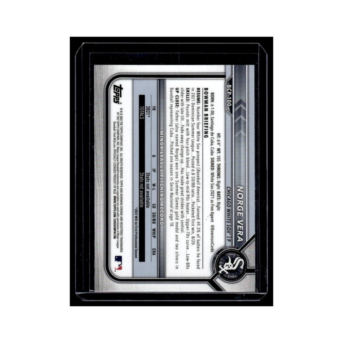 Norge Vera 2022 Bowman Chrome Prospects #BCP-100 Chicago White Sox NM