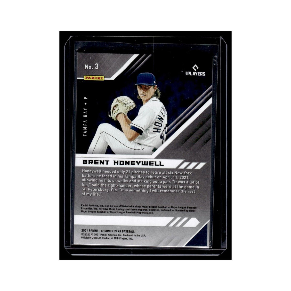 Brent Honeywell Rookie 2021 Panini Chronicles XR #3 Tampa Bay Rays NM