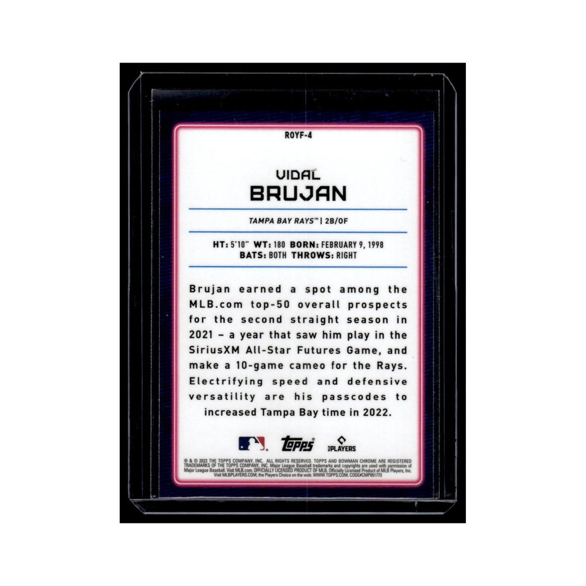 Vidal Brujan 2022 Bowman Chrome Rookie of the Year Favorites #ROYF-4 NM