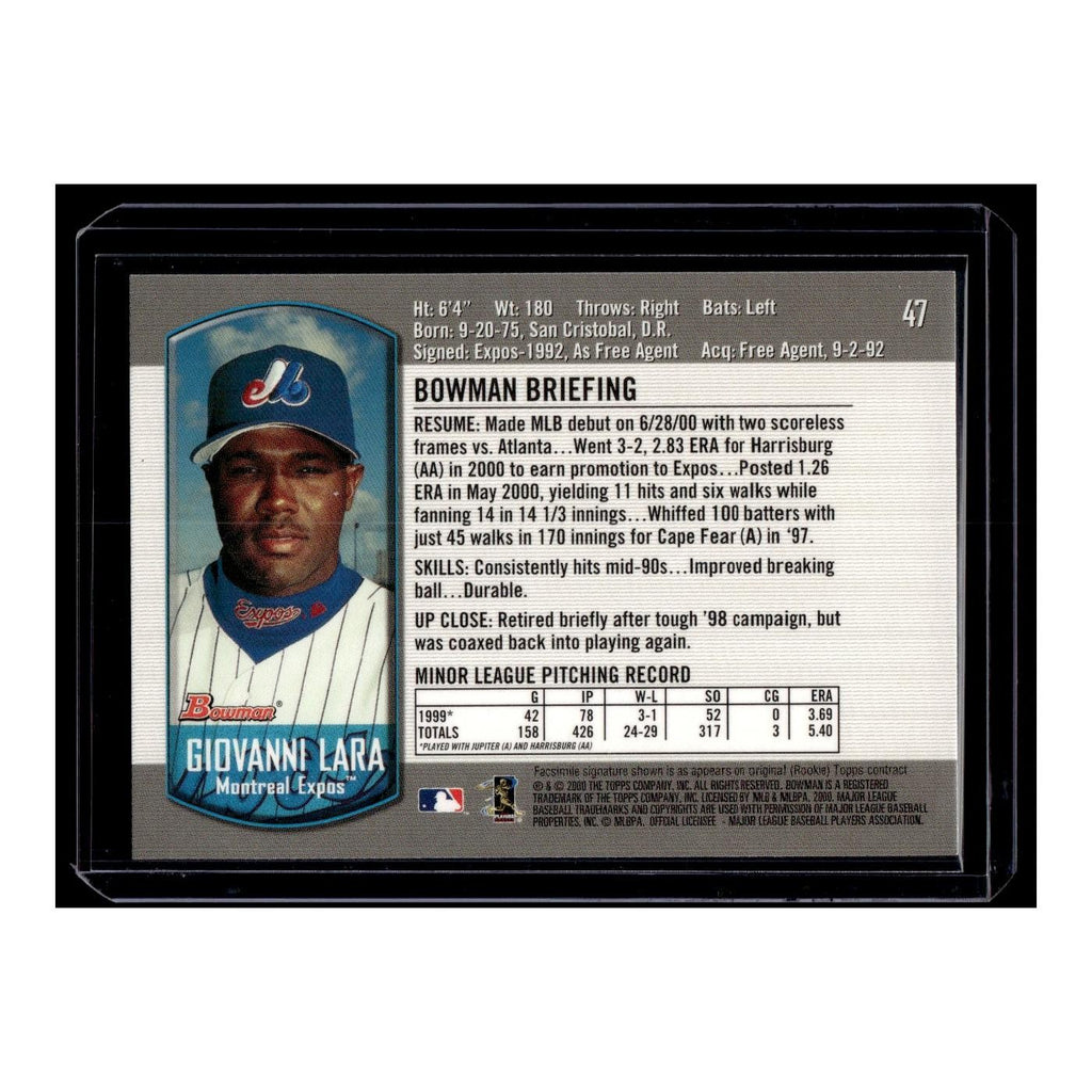 Giovanni Lara Rookie 2000 Bowman #47 Montreal Expos Baseball Card NM