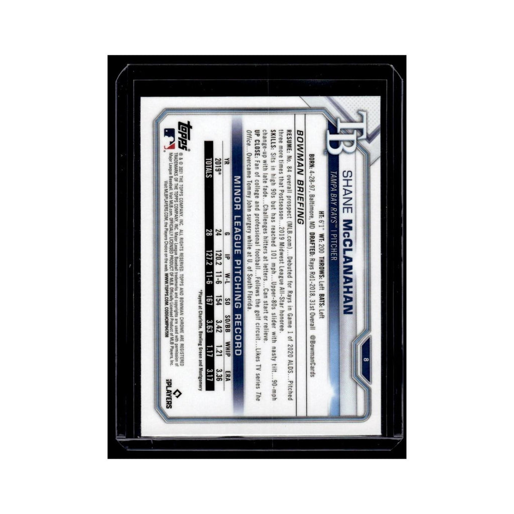 Shane McClanahan 2020 Bowman Chrome #8 Tampa Bay Rays Baseball Card NM