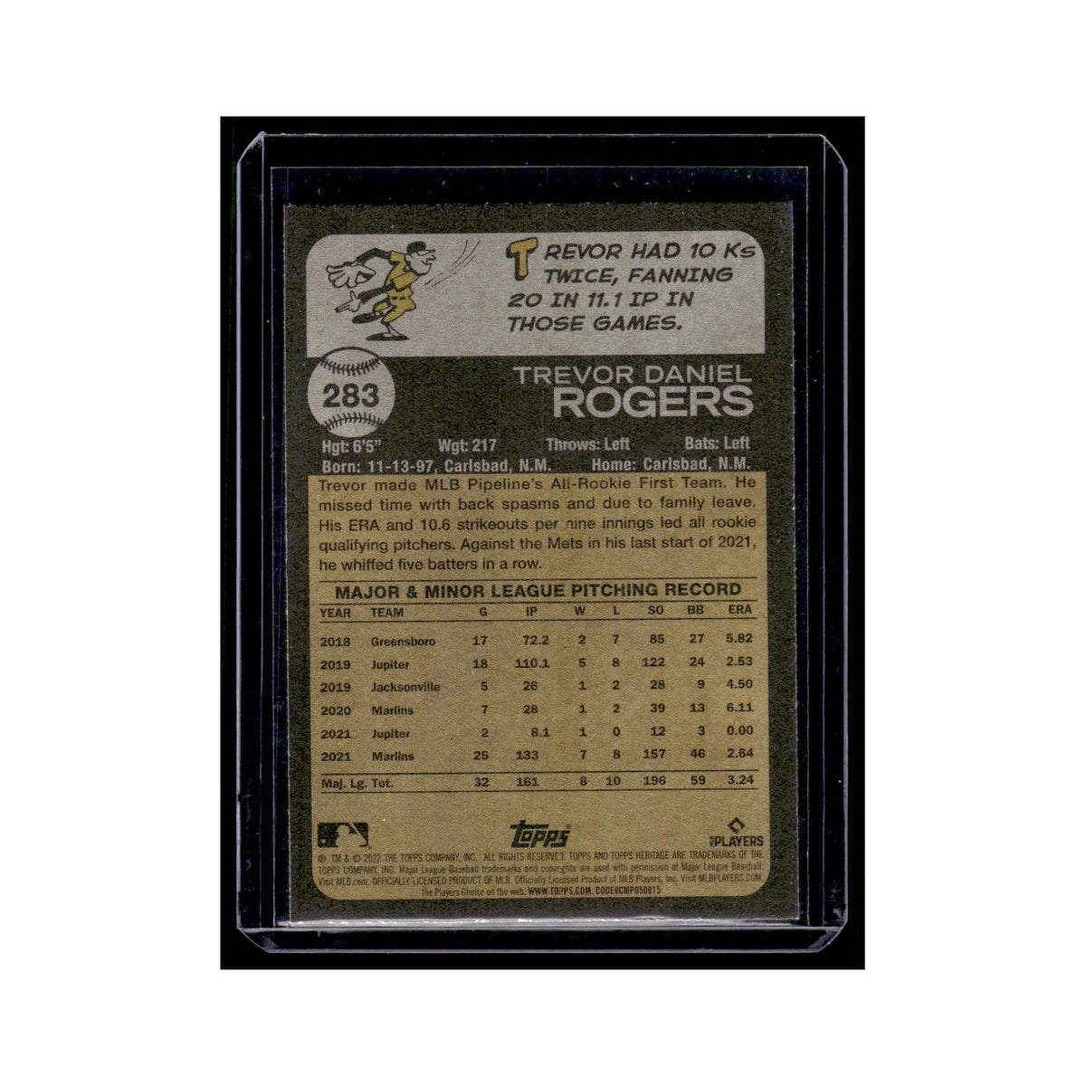 Trevor Rogers 2022 Topps Heritage #283 Miami Marlins Baseball Card NM