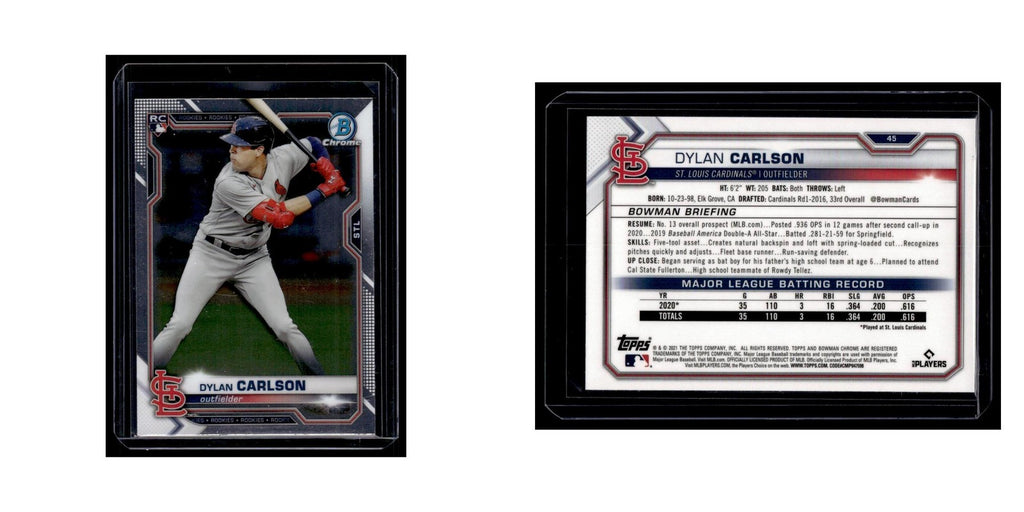 Dylan Carlson Rookie 2021 Bowman Chrome #45 St. Louis Cardinals Baseball Card NM