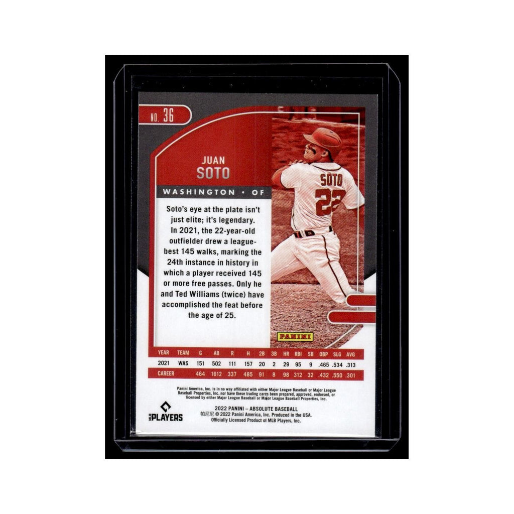 Juan Soto 2022 Panini Absolute #36 Washington Nationals Baseball Card NM