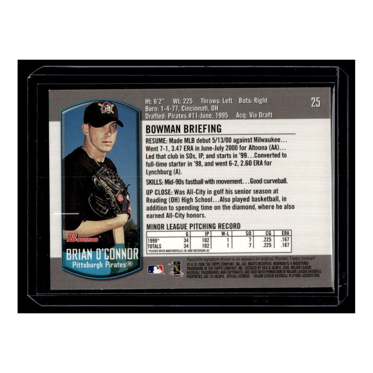 Brian O'Connor Rookie 2000 Bowman #25 Pittsburgh Pirates Baseball Card NM