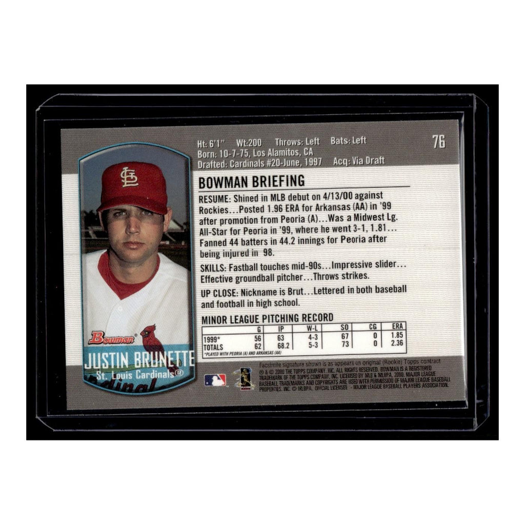 Justin Brunette Rookie 2000 Bowman #76 St. Louis Cardinals Baseball Card NM