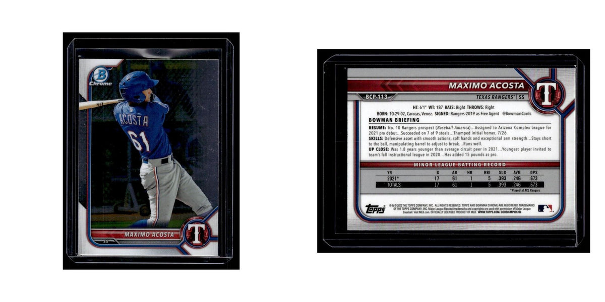 Maximo Acosta 2022 Bowman Chrome #BCP-113 Texas Rangers Baseball Card NM
